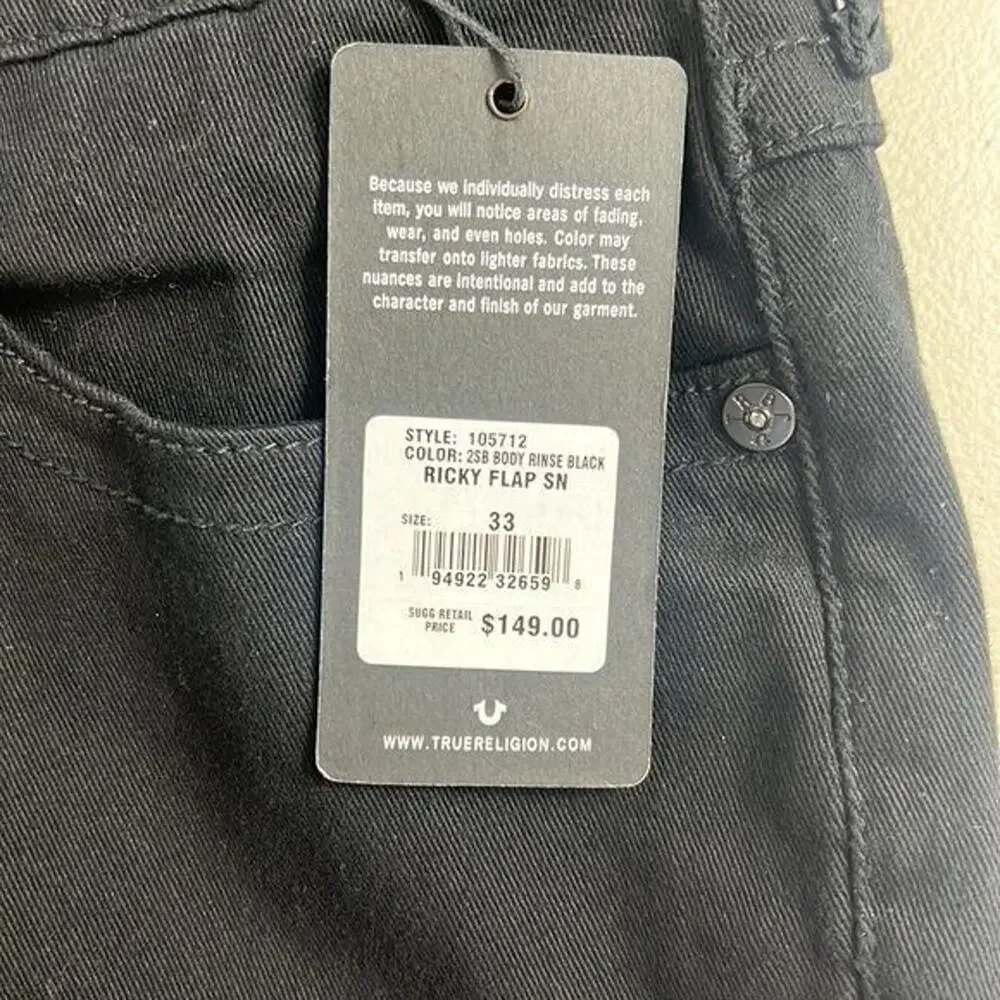 TRUE RELIGION Men's Ricky StraightJeans Back Flap Pockets Ricky W33 Black 105712